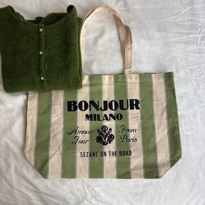 Sezane Gaspard Cardigan in Perfect Green w/ free Sezane Milan tote bag